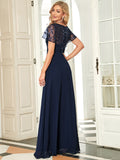 Floral Lace Sequin Print V Necked Evening Dresses With Cap Sleeve A Line Floor Length Tulle Gown