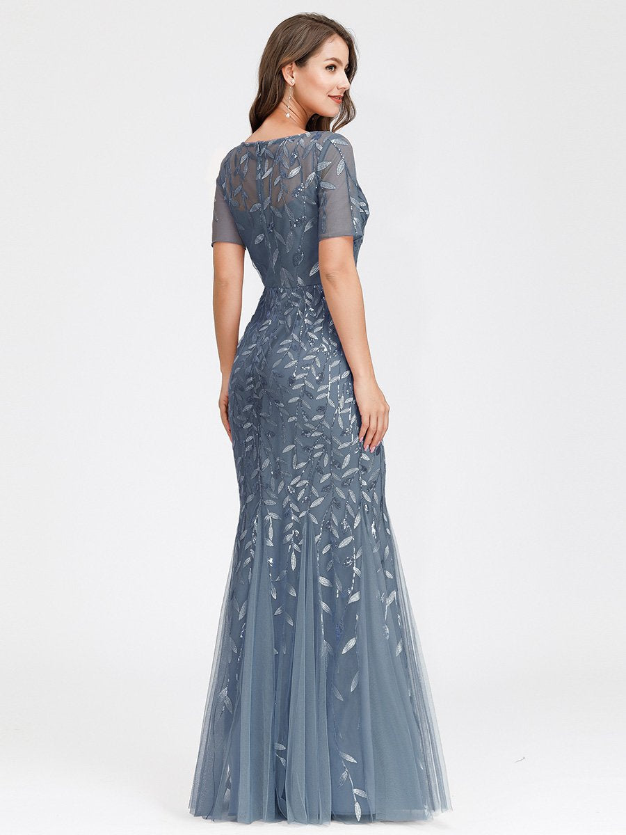 Women's Floral Sequin Print Fishtail Tulle Dresses for Party Mermaid Dress Floor-Length Tulle Evening Dress