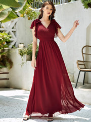 Women's Maxi Long Chiffon Ruffles Sleeves Evening Dresses Gorgeous Prom Dress Floor Length