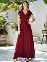 Women's Maxi Long Chiffon Ruffles Sleeves Evening Dresses Gorgeous Prom Dress Floor Length