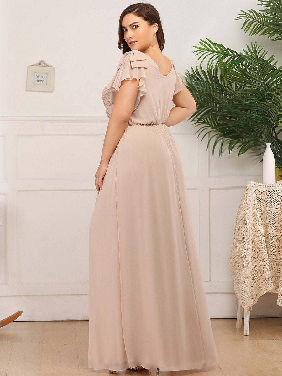 Women's Maxi Long Chiffon Ruffles Sleeves Evening Dresses Plus Sizes Gown Floor Length