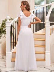 Women's Maxi Long Chiffon Ruffles Sleeves Evening Dresses Gorgeous Prom Dress Floor Length