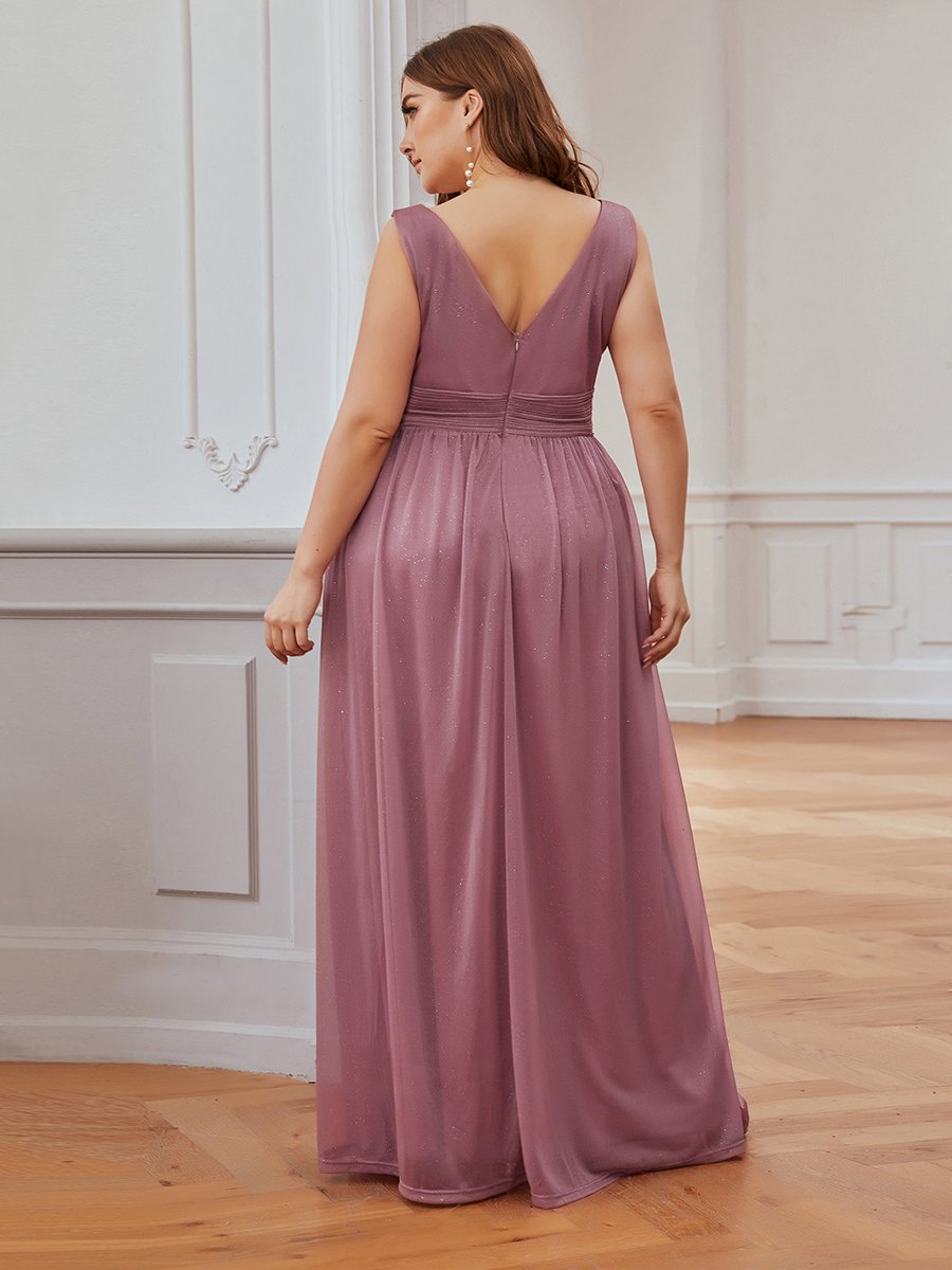 Women's Double V Neck Floor Length Sparkly Plus Size Evening Dresses for Party Multi-colors