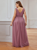 Women's Double V Neck Floor Length Sparkly Plus Size Evening Dresses for Party Multi-colors