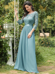 Elegant Tulle Gown Bridesmaid Dresses with Long Lace Sleeve Evening Dress