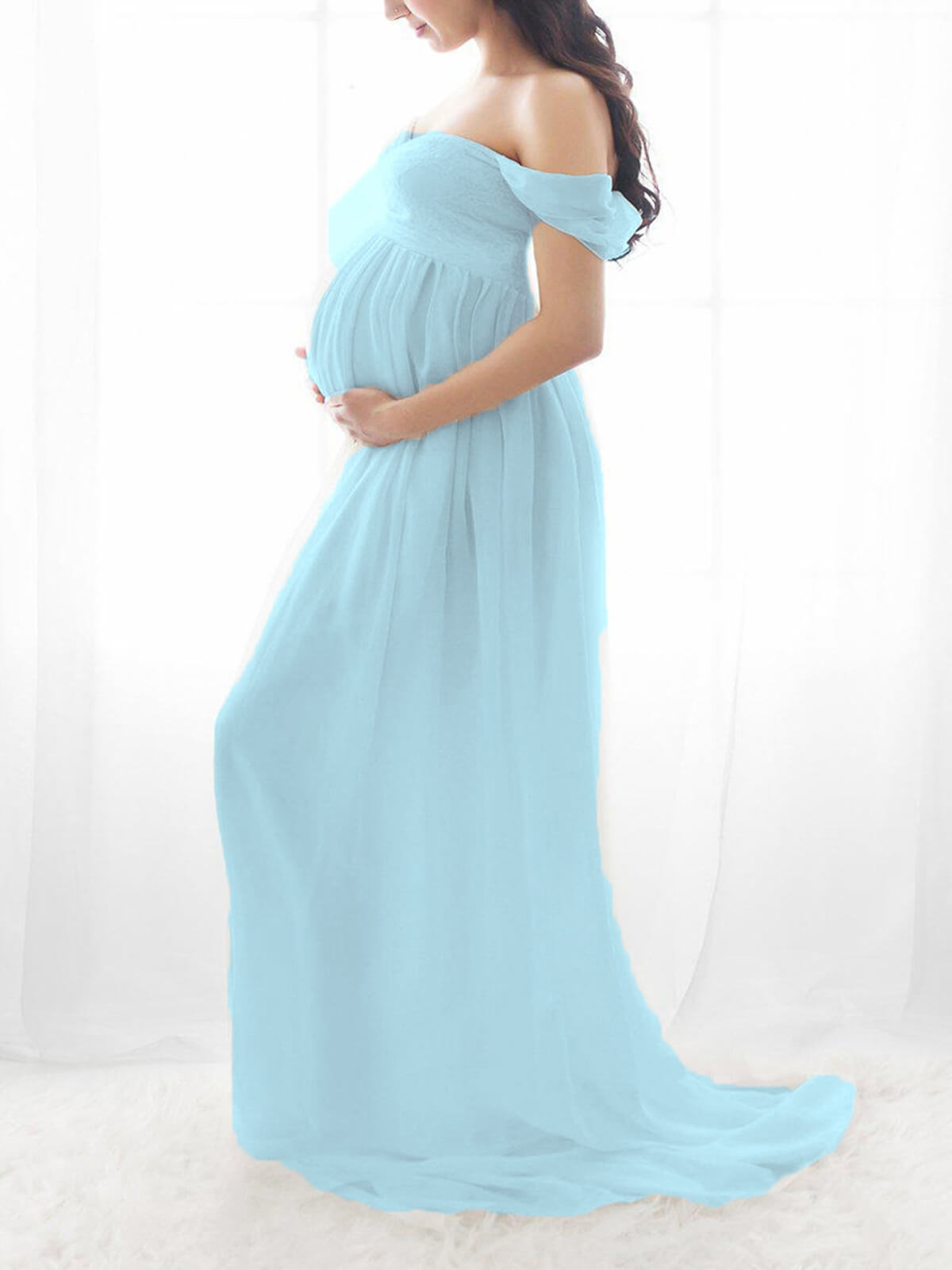 Elegant Slipt Front Off the Shoulder Long Chiffon Maternity Photoshoot Dress