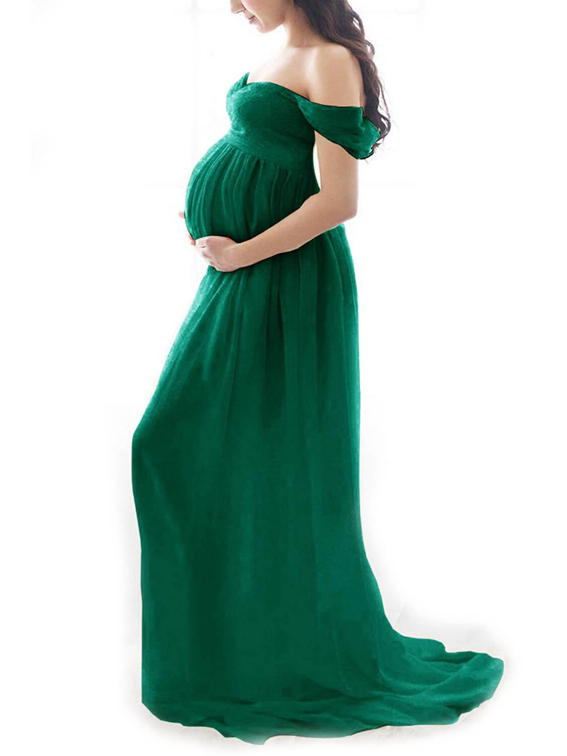 Elegant Slipt Front Off the Shoulder Long Chiffon Maternity Photoshoot Dress
