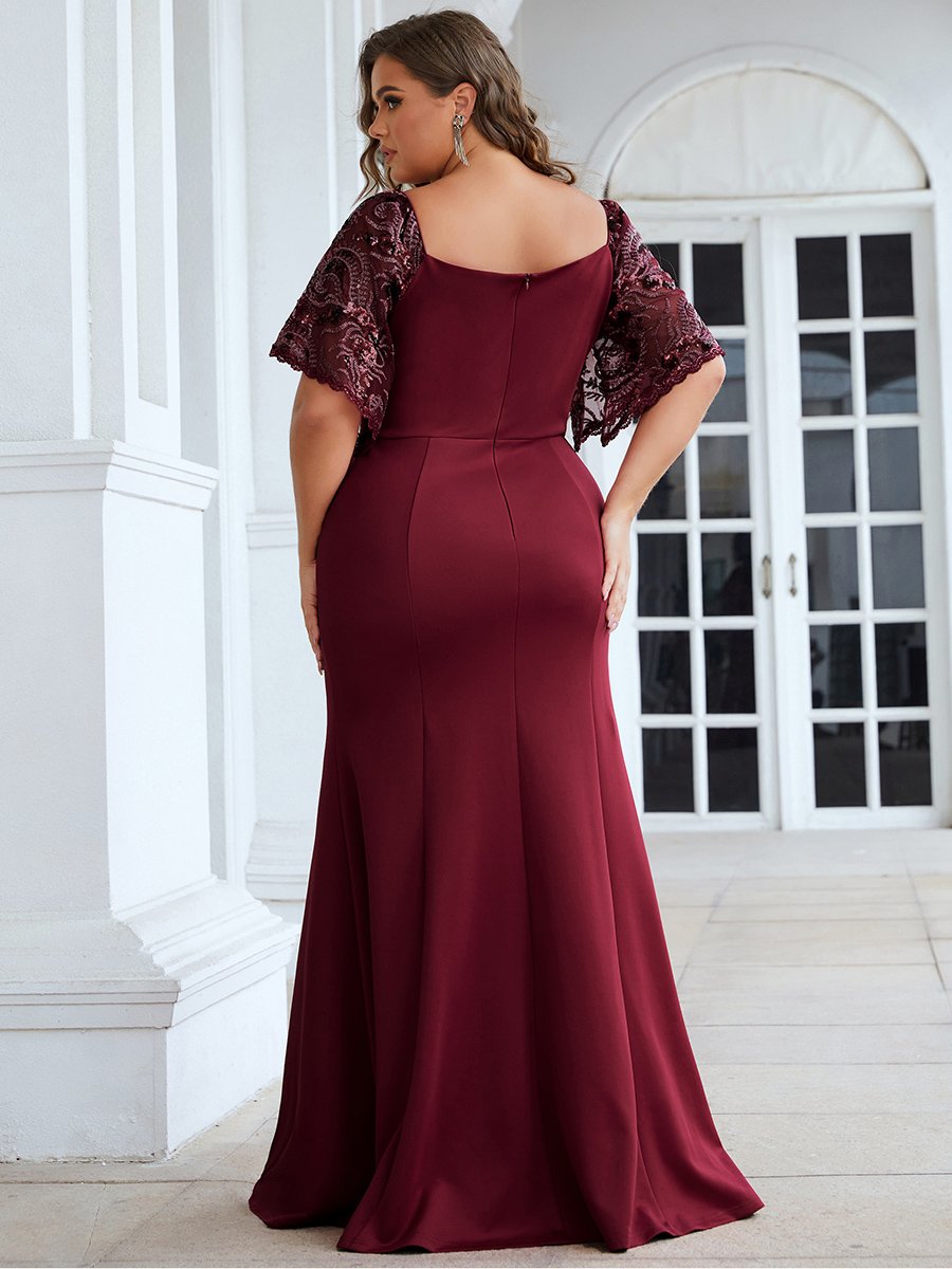 Women's Elegant Plus Size Sexy Maxi Deep V Neck Gown Party Dress with Flare Sleeves