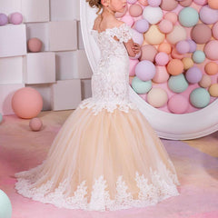Girls' Off Shoulder Dresses Flower Girl Dress Mermaid Lace Tutu Gown Children's Princess Dress