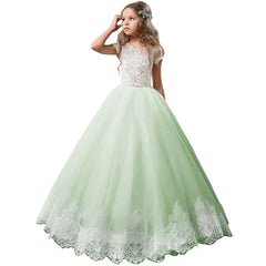 Short Sleeves Flower Girl Dress Rhinestones Pageant Gown Party Floor Length Wedding Party Dress Evening Dance Princess Tulle Dress