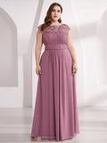 Women's Plus Size Lacey Neckline Open Back Ruched Bust Evening Dresses