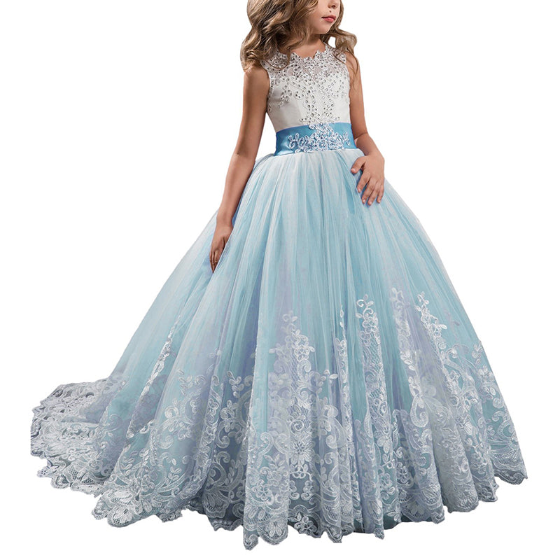 Fancy Girl Prom Dress Children Wedding Tulle Sequin Ball Gown Kids
