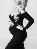 Slim Fit Maternity Photoshoot Dress Long Sleeves Split Side Gown