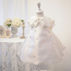 Cute Kids Princess Dress with Bows Satin Breads Flower Girl Banquet Gown