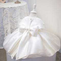 Cute Kids Princess Dress with Bows Satin Breads Flower Girl Banquet Gown