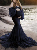 Off the Shoulder Maternity Photoshoot Dress Cross Bust Mermaid Gown