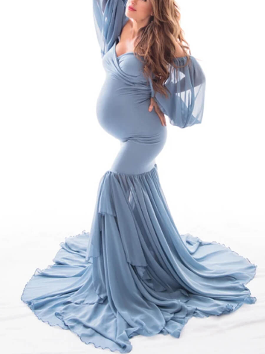 Off the Shoulder Maternity Photoshoot Dress Cross Bust Mermaid Gown