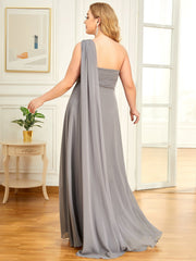 Plus Sizes One Shoulder Chiffon Ruffles Long Evening Dresses Floor Length Tulle Dresses Multi Colors