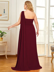 Plus Sizes One Shoulder Chiffon Ruffles Long Evening Dresses Floor Length Tulle Dresses Multi Colors