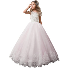 Short Sleeves Flower Girl Dress Rhinestones Pageant Gown Party Floor Length Wedding Party Dress Evening Dance Princess Tulle Dress