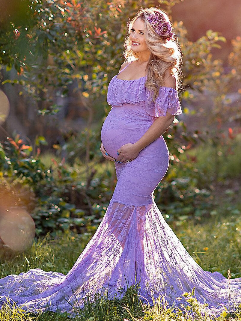 Off the Shoulder Ruffled Mermaid Lace Maternity Photoshoot Dresses