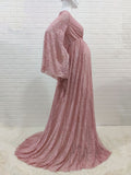 Soft Lace Maternity Photoshoot Gown Puffy Sleeves Split Dresses