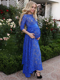 Round Necked Lace Maternity Photoshoot Dress with Sash Half Sleeves Gown