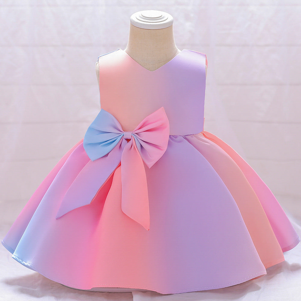 Kid's Sleeveless Bow Gown Colorful Princess Dress for Holiday Party Wear