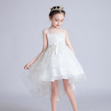 Cute Flower Girl Dresses with Bow Kids' High-low Princess Dresses Puffy Gown Embroidery Sheer