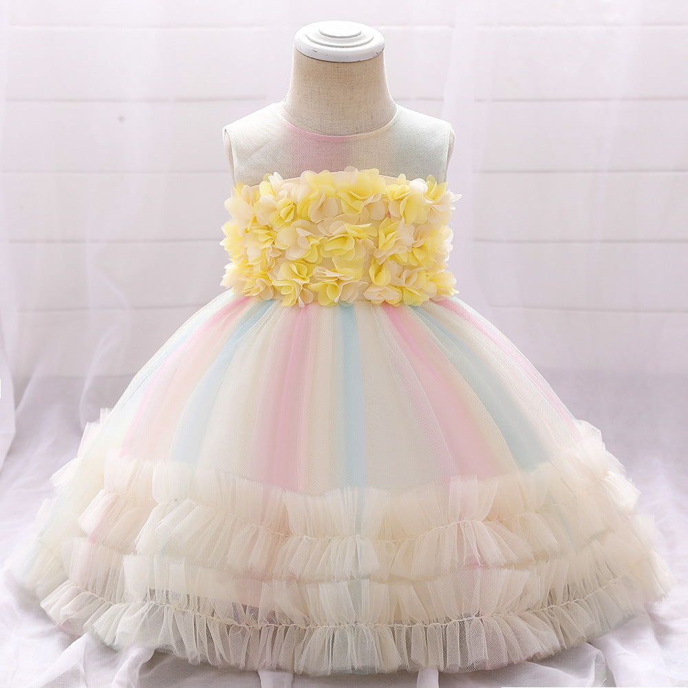 Colorful Floor Length Pricess Dress for Toddlers Cute Party Gown
