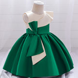 Cute Toddler's Princess Dress with Bow Mixed Color Puffy Gown 1-6 years old