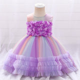 Colorful Floor Length Pricess Dress for Toddlers Cute Party Gown