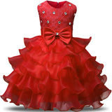 Sleeveless Layered Dress with Bows Girls' Sequins Princess Gown Multi-colors