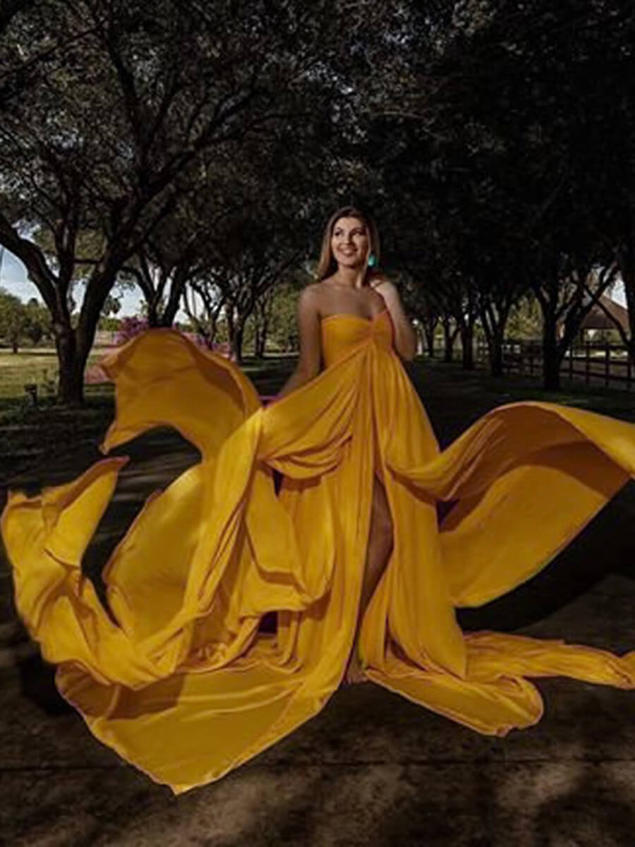 Sexy Flowing Open Front Chiffon Maternity Photoshoot Gown Strapless Dresses