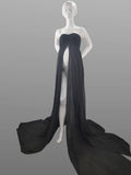 Sexy Flowing Open Front Chiffon Maternity Photoshoot Gown Strapless Dresses