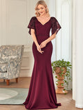 Women's Sexy Maxi Deep V Neck Gown Party Dress with Flare Sleeves