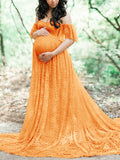 Women Off the Shoulder Lace Flare Maternity Photoshoot Gown