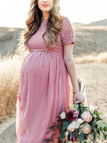 Short Sleeved Chiffon Maternity Photoshoot Gown Floor Length Dress