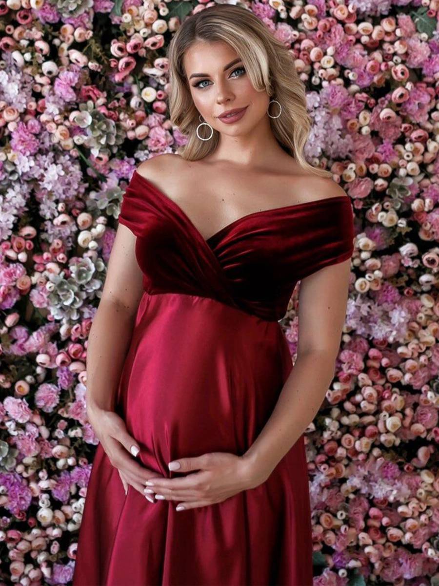 High Waist Silk Satin V Necked Maternity Photoshoot Gown