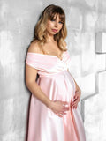 High Waist Silk Satin V Necked Maternity Photoshoot Gown