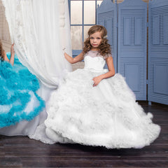 Flower Girl Dress Short-Sleeved V Back communion dress lace top Tulle Skirt Child Girl Dress Ball Gown Princess Girl Birthday Dresses