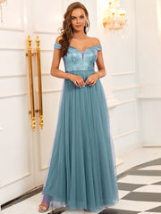 Women's High Waist Tulle & Sequin Sleevless Evening Dress