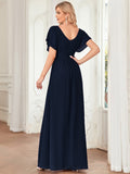 Women's A-Line Empire Waist Maxi Chiffon Evening Dresses V Necked Formal Wear Floor Length