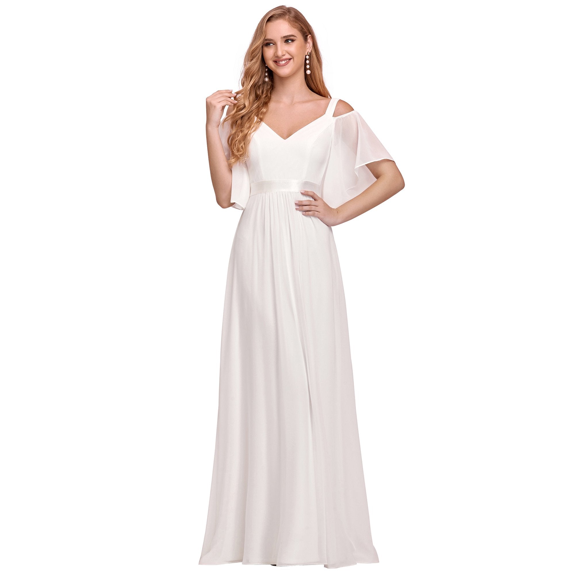 Women's Cold Shoulder Chiffon Bridesmaid Dress with Ruffle Sleeves Multi-colors Party Dresses