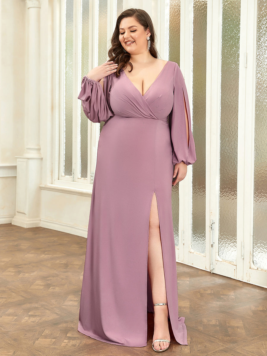 Plus Size Lantern Sleeves Gown Floor Length Mother of the Bride Dresses