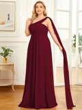 Plus Sizes One Shoulder Chiffon Ruffles Long Evening Dresses Floor Length Tulle Dresses Multi Colors