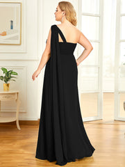 Plus Sizes One Shoulder Chiffon Ruffles Long Evening Dresses Floor Length Tulle Dresses Multi Colors