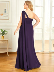 Plus Sizes One Shoulder Chiffon Ruffles Long Evening Dresses Floor Length Tulle Dresses Multi Colors