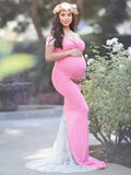 Off the Shoulder Cotton Maternity Photoshot Gown with Lace Train