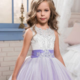 Communion Dress Kid Lace princess dress Ball Gown with Bow birthday dresses Flower Girls Dress for Wedding